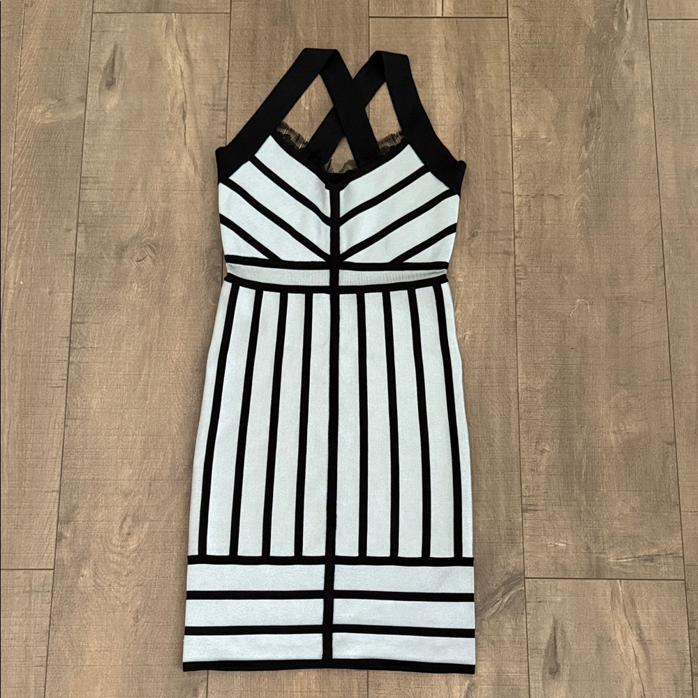 French Connection Black and White Geometric Midi Dress